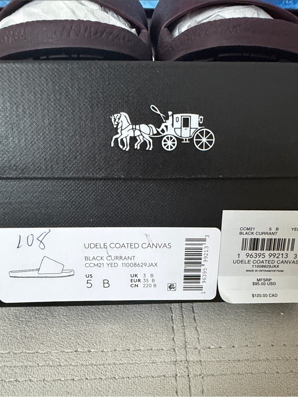 BNNW Udele Coated Canvas Coach Slide Sandals in Black Currant Color - Picture 4 of 4